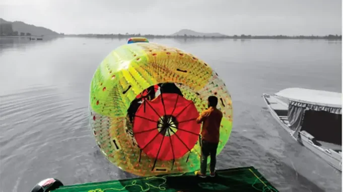 Zorbing at Dal Lake generates waves of excitement and draws large numbers of people